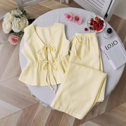 Stripe suit casual vest loose lace up pants casual suit 套装