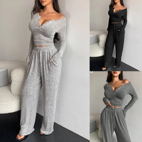 Women's cardigan, outerwear, casual wide leg pants set 套装