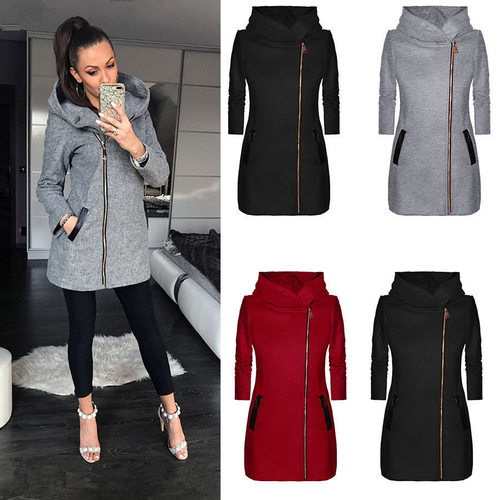 Women's side zipper fleece jacket hooded jacket sweatshirt