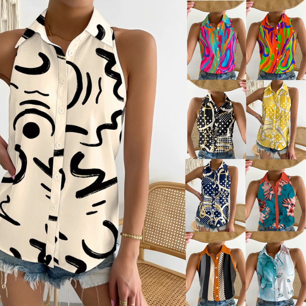 Summer casual fashion sleeveless abstract printed women vest