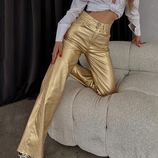 leg pants Pocket wide silver long gold loose straight