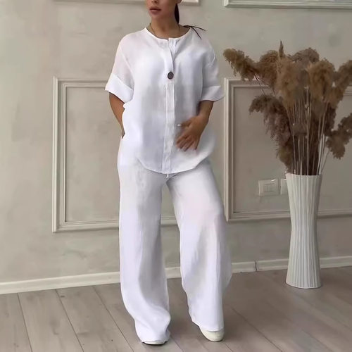 Women's Comfort Loose Top Pants Casual Cotton-Linen Set 套装