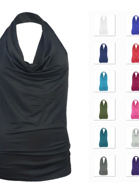 Sexy backless hanging neck T-shirt short sleeved top 挂脖T恤