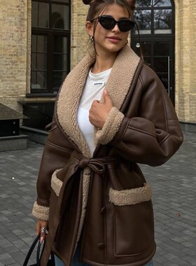 Fashion fur integrated Korean long sleeved patchwork jacket