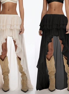 Female sexy chiffon pleated ruffle edge irregular skirt
