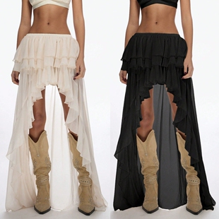 Female sexy chiffon pleated ruffle edge irregular skirt