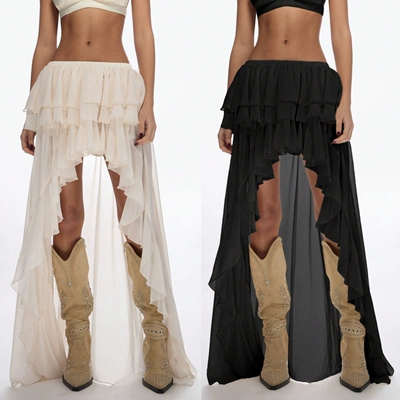 Female sexy chiffon pleated ruffle edge irregular skirt