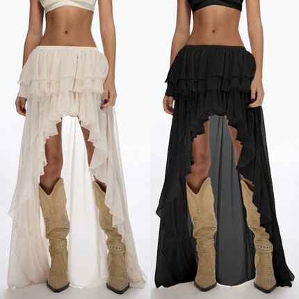 Female sexy chiffon pleated ruffle edge irregular skirt