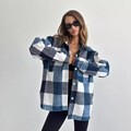 Casual long sleeved cardigan collared checkered shirt 衬衫女