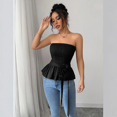 Women's strapless French unique and beautiful mini top 上衣