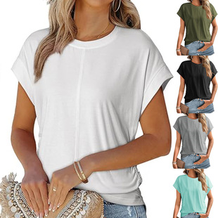 length shirt Fashion shoulder top sleeved pleated short