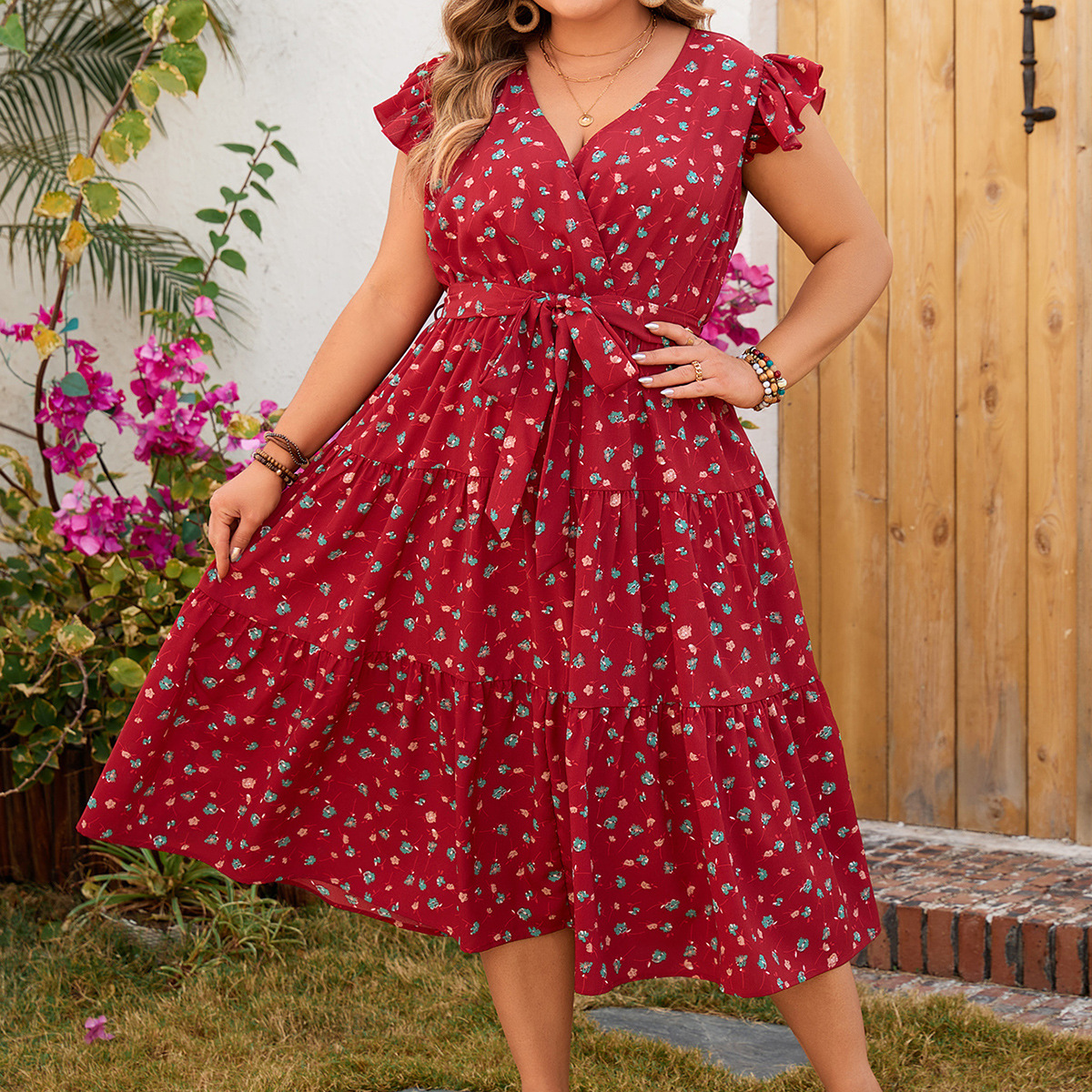 printed plus size dress sleeveless short sleeved long skirt
