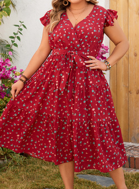 printed plus size dress sleeveless short sleeved long skirt
