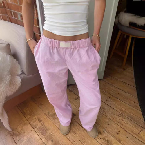 Women's striped lazy style high waisted loose pants 宽松长裤