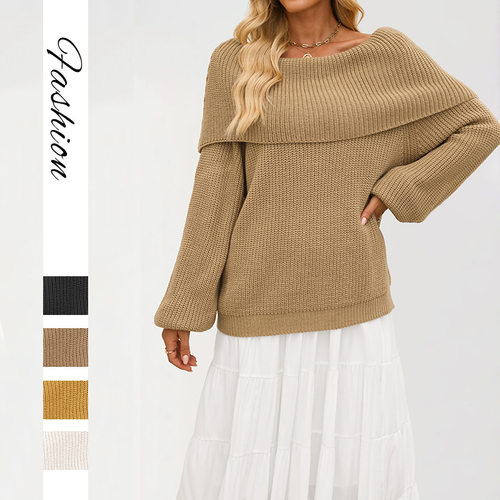Women loose knit sweater pullover one shoulder sweater 毛衣