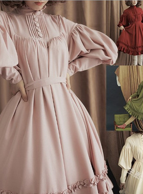 button stand up collar lace lantern sleeve lolita dress 女裙