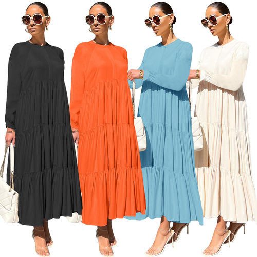 Casual long sleeved loose long skirt patchwork dress 连衣裙