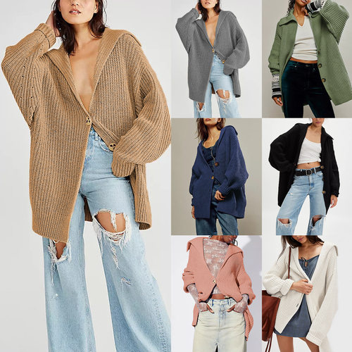 Women's fashion collar loose oversized sweater jacket 外套女