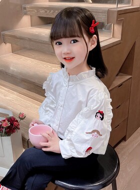 女童泡泡袖衬衫春装2026新款儿童秋季洋气时髦打底衫宝宝内搭上衣