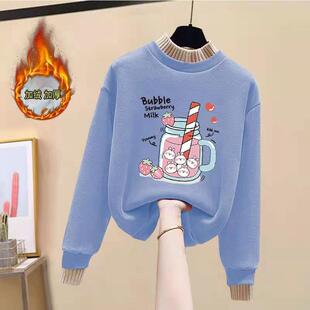 不起球纯棉女童卫衣加绒加厚冬款2026新款中大童冬季保暖打底衫女