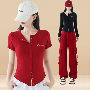 2025新款时尚百搭显瘦短袖长袖女广场舞上衣跳舞健身服装中老年