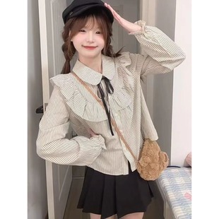 秋 胖MM大码 少女感条纹衬衫 单件日系新款 高腰百褶短裙jk制服 套装