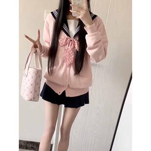 胖MM大码日系JK制服针织衫秋冬学院风开衫外套樱花妹穿搭长袖毛衣