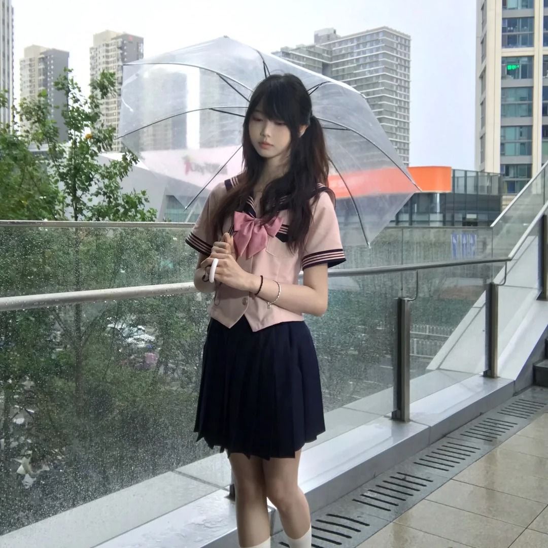 胖MM大码原创jk制服粉色学院风绀三本衬衫上衣校供感套装穿搭百搭
