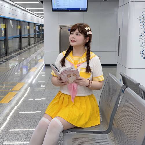 胖MM大码jk制服夏季学院风bl水手服多巴胺配色校供感双子jk套装女