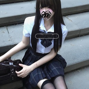 夏季 胖MM大码 学院风jk白衬衣格裙套装 日系衬衫 女 收腰显瘦辣妹短袖