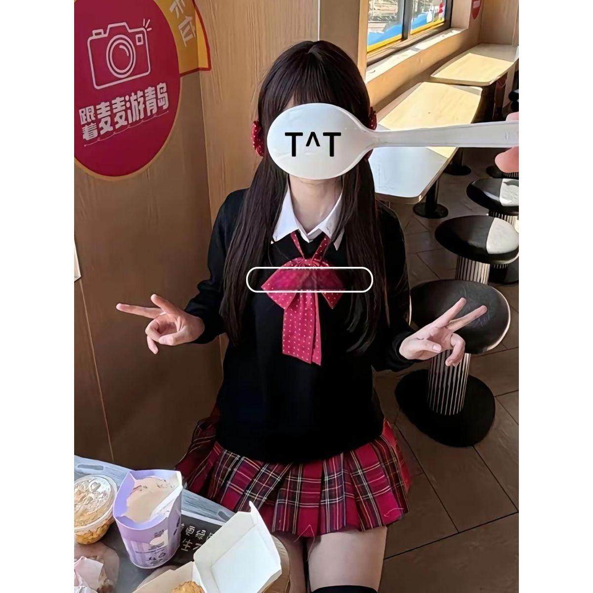 胖MM大码【小辣椒】日系JK制服秋冬新款学院风校供感格裙毛衣套装