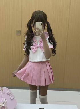胖MM大码2026新款彩虹战队jk制服浅蓝浅粉衬衫JK裙水手服一整套女