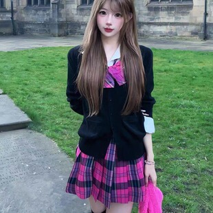 胖MM大码JK制服日系衬衫套头针织衫毛衣上衣格裙小玫JK裙秋冬套装
