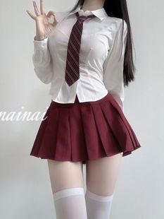 特大码女装微胖MM200斤遮肚jk制服英伦学院风套装收腰长袖衬衫百