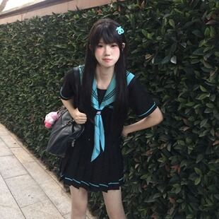 胖MM大码 软甜妹百褶裙校供感两件套 日系水手服JK制服短裙套装 夏季