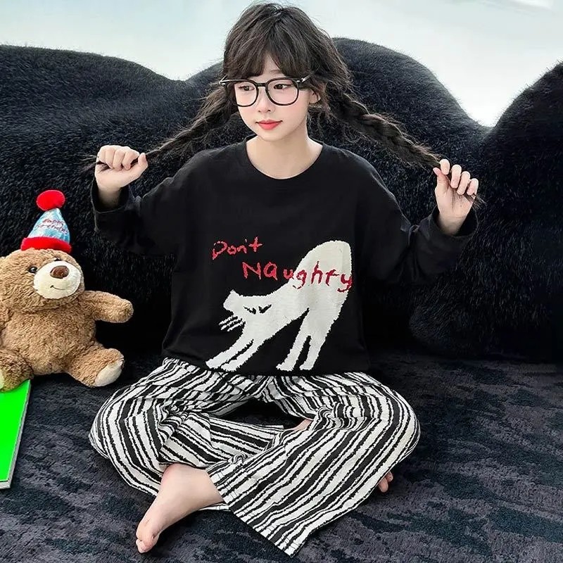 可爱女童睡衣套装春秋纯棉休闲中大童新款长袖儿童全棉女孩家居服