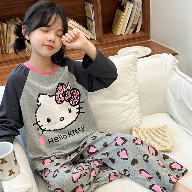 2025小女孩空调服长袖女春秋中大童新款宽松儿童家居服卡通套装