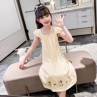 2025吊带中大童夏季网红薄款无袖儿童睡裙薄款女孩睡裙女童空调服