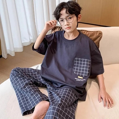 青少年睡衣韩版短袖男童家居服夏季新款休闲套装儿童家居服空调服
