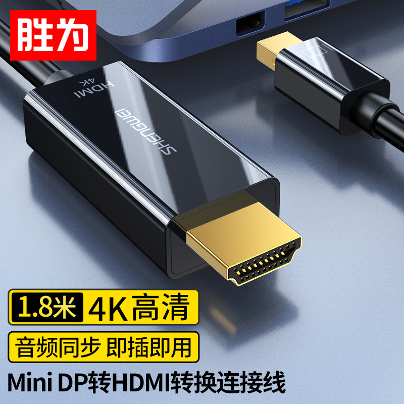 胜为Mini DP转HDMI转换器高清雷电接口转接头4K接投影仪显示器