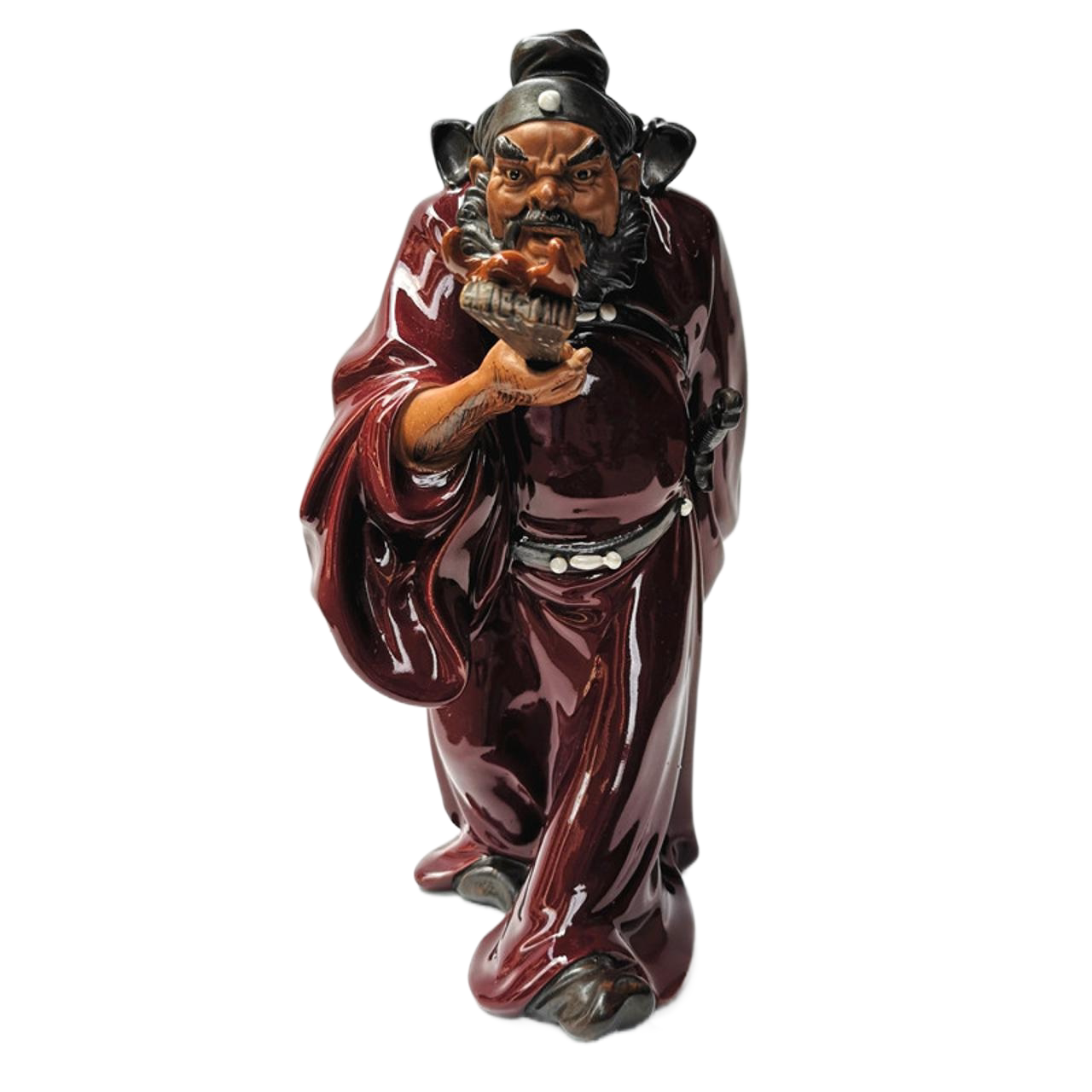 包邮石湾陶瓷公仔引福钟馗纯手工艺品家居装饰摆件客厅人物持扇