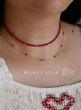 HONEY.小浆果项链 手作美国14k包金极细闪亮显白红刚玉锁骨链颈链