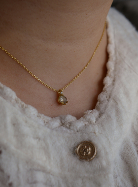 HONEY.月光水滴项链 S925纯银日系精致mini吊坠天然拉长石锁骨链