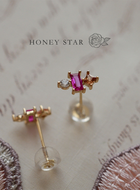 HONEY.10k金新年糖果 mini日系小巧精致红色方糖免摘通勤百搭耳钉