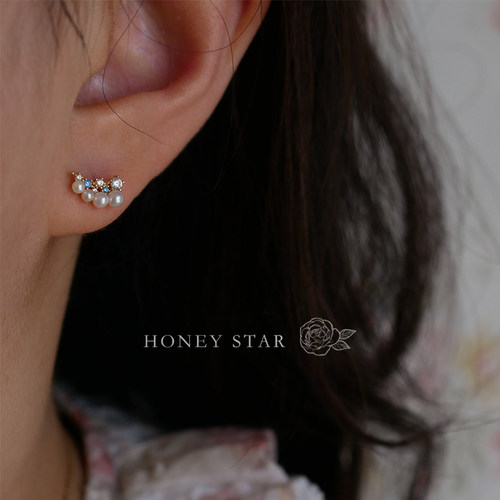 HONEY.10k金冰蓝星星珍珠耳钉 法式轻奢精致天然淡水珍珠通勤耳饰