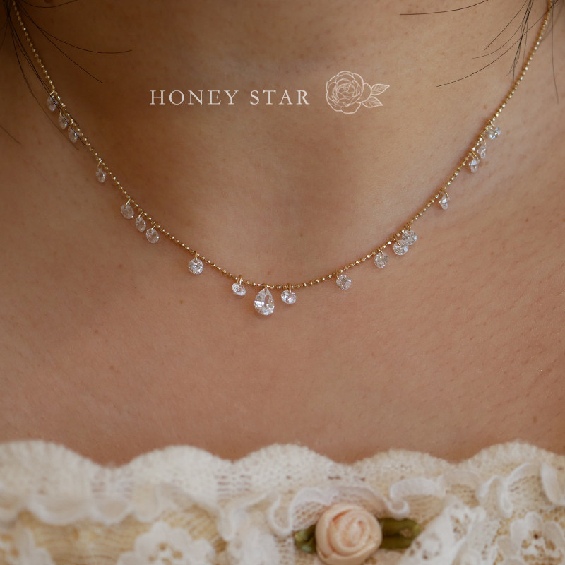 HONEY.14k金泪滴项链 日系轻奢高级感小众设计闪亮水滴精致锁骨链
