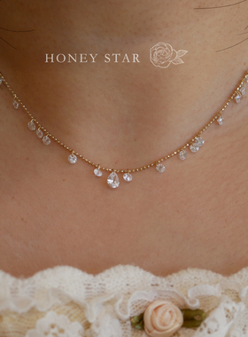 HONEY.14k金泪滴项链 纯金日系轻奢高级感小众设计闪亮水滴锁骨链