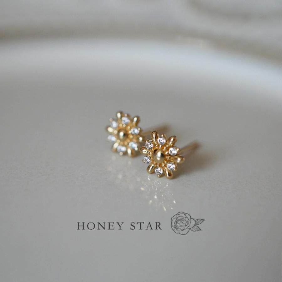 HONEY.10k金太阳雏菊耳钉 法式气质精致闪亮满钻小花通勤百搭耳饰