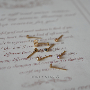 HONEY.2mm迷你钻 美国14k包金睡觉不用摘紫色精致通勤锆石小耳钉