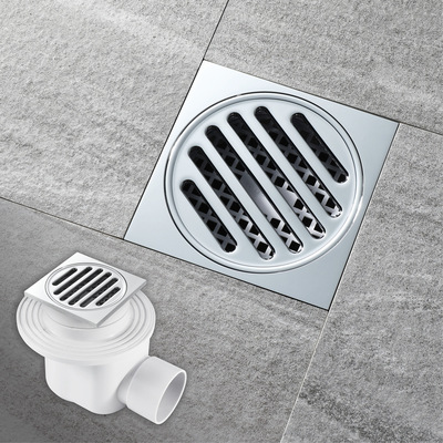 厂家直销地漏浴室全铜镀铬防臭地漏同层侧排阳台地漏方形88x88mm